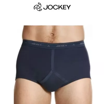 Mens Jockey Classic Y-Front Briefs Navy Cotton Comfort Support M9051G • $29.95