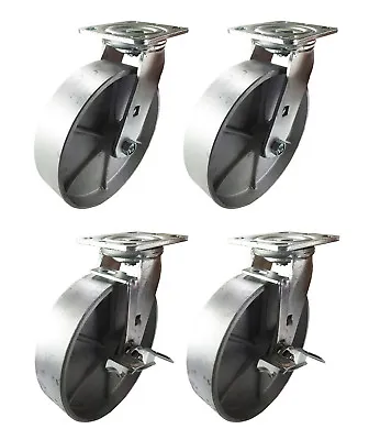 4 Heavy Duty Caster Set 8  All Steel Wheels Rigid Swivel And Brake • $152.80