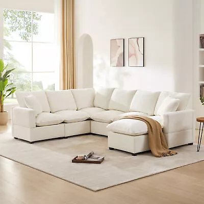 110 Modern L Shape Modular Sofa 7 Seat Chenille Sectional Couch Set W/2 Pillows • $1283.49