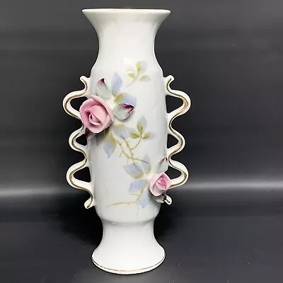 ROSE BUD PORCELAIN FLORAL VASE Hand Painted Ceramic Dainty Ucagco 3D Gold 7  • $17.99