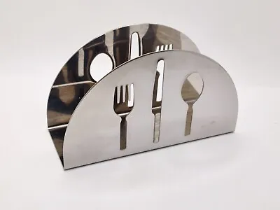 Vtg Well Equipped Kitchen Stainless Steel Napkin Holder Cut-Out Utensils Taiwan • $15.29