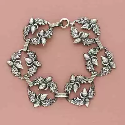 Danecraft Sterling Silver Vintage Acorn Wreath Link Bracelet Size 7in • $68