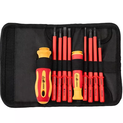 10Pcs VDE Insulated Electrician Interchangeable Head Screwdriver Set & Pouch • £11.76
