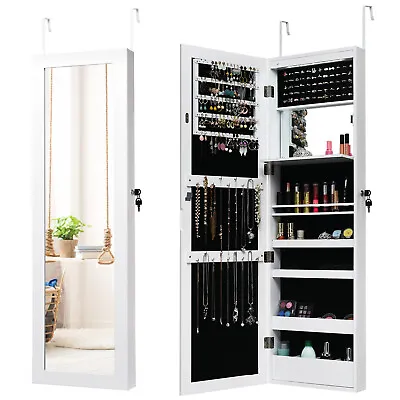 Wall/Door Mounted Jewelry Armoire Organizer Full-length Mirror Storage Cabinet • £64.95