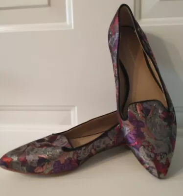 Anthropologie Slip-on Pointed Toe Butterfly Brocade Loafer Flats Sz 8 • £24.11