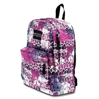 JANSPORT - Superbreak - Pink Peace Pop Peace Signs Large BACKPACK • £26.60