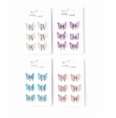 Ladies Girls 6 Pack Glitter Butterfly Mini Hair Clips Clamps Pink Silver Blue • £3.49