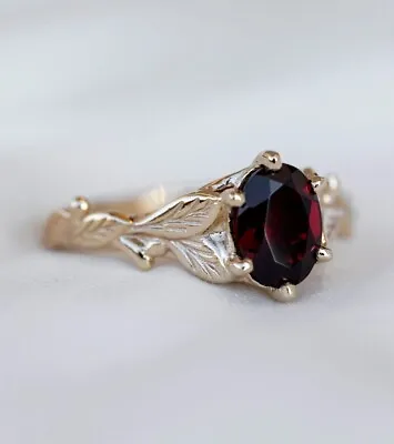 14k Rose Gold Plated 2.50Ct Oval Cut Simulated Red Garnet Vintage Wedding Ring • $139.99