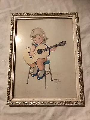 MABEL LUCIE ATTWELL Girl Playing Guitar ‘We Seem To Be In Tune’ Framed Print 70s • £15