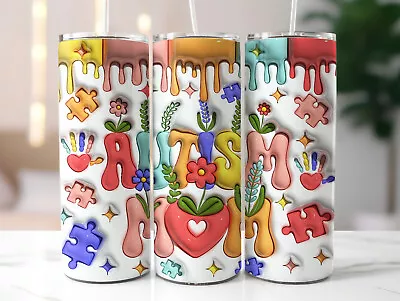 Floral Autism Mom 20oz Skinny Tumbler Insulated Travel Cup • $22.99