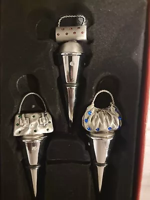 JC Penny Set Of 3 Metal Purse Handbag Wine Stoppers With Faux Jewel Accents • $7.99