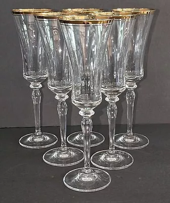 Mikasa Jamestown Crystal Gold Rim Champagne Flutes 9 1/4” Set Of 6 EUC • $69.99