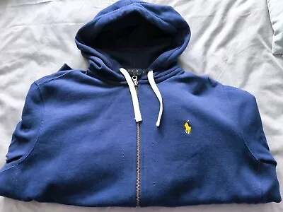 RALPH LAUREN POLO HEAVYWEIGHT ZIP UP HOODIE (XL) Navy W/Yellow Pony • £80