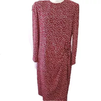 David Hayes Vintage Midi Dress Size 10 Polka Dot Long Sleeve Lined Red White • $66.28