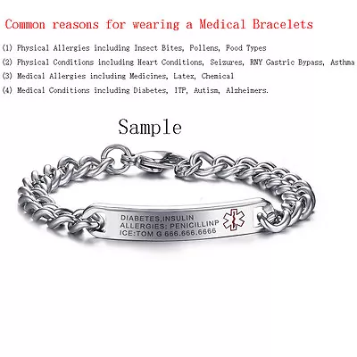 Free Engraving Emergency Medical Alert ID Bracelet Custom Stainless Steel Gifts • $12.98