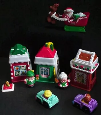 Fisher Price LITTLE PEOPLE CHRISTMAS VILLAGE Santa Sleigh Reindeer Elf Mrs Claus • $62