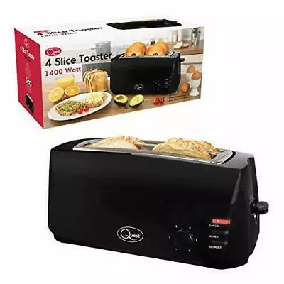 Quest 4 Slice Toaster Black - Extra Wide Long Slots For Crumpets And Bagels -... • £25