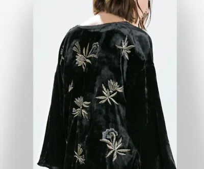 Zara Kimono Embroidered Black Velvet M 12 14 New • $56.03