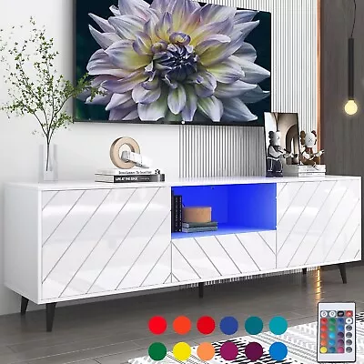 71  LED TV Stand For 75/80  TVModern High Gloss Striped Entertainment Center • $214.69