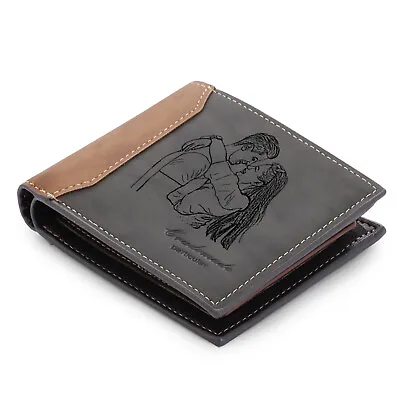 Engraved Photo PU Leather Folio Wallet - Personalized Mens Wallet Holds 8 Cards • £15.59