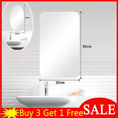 Oval Square Mirror Tiles Wall Sticker Self Adhesive Decor Stick On Art Bathroom • £3.55