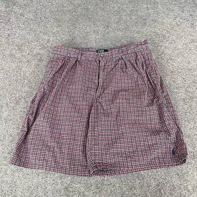 RALPH LAUREN Polo Shorts Mens 33 Red Chino Check Blue Plaid W33 L9 (17238) • £9.99