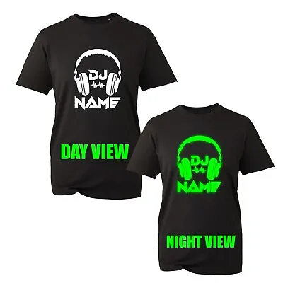 £9.99 • Buy Personalised DJ Name Glow In The Dark T-Shirt, Headphones Music Funny Unisex Top