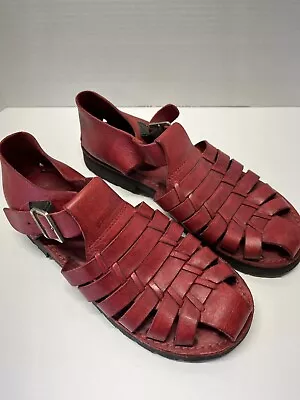 Brand X Women’s Huaraches Red Leather Closed Toe Sandals Mexico 8.5 Vintage Shoe • $29.99