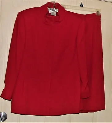 Vintage Carlisle Red Skirt Suit W/ Nehru Collar Wool Blend Size 12 &16 • £115.82