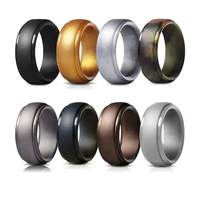 $6.99 • Buy Silicone Rubber Wedding Groove Band Ring Flexible Comfortable Work Sport Gym 9MM