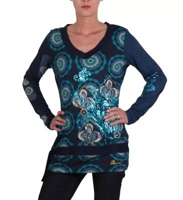 DESIGUAL Stunning Patterned Cotton Long Sleeved Feature Top Size Medium • $25