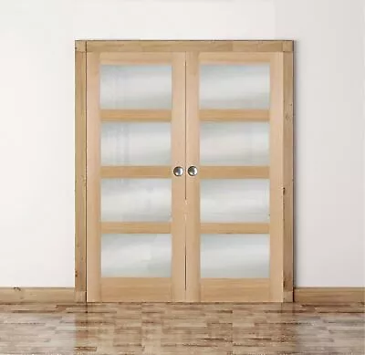 Internal Rebated Door Pair French Doors Shaker 4 Light Frosted Oak Unfinished • £279.99