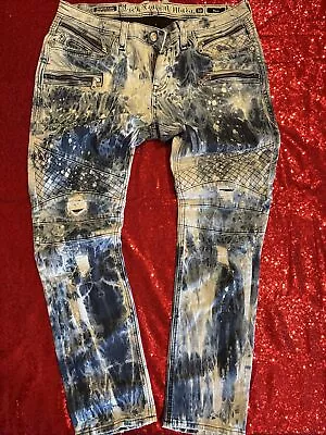 Rock Revival EAN Acid Wash Jeans BIKER  Jeans Zippers 36x34 UNIQUE Designs • $145