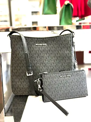 Michael Kors Large Messenger Crossbody Bag+ Double Zip Wristlet Wallet Black Set • $167