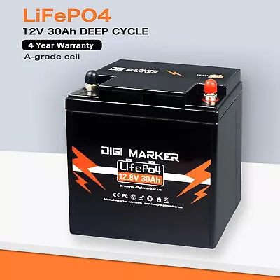 12V 30Ah Lithium Iron Phosphate Battery LiFePO4 Deep Cycle Rechargeables Solar  • $179