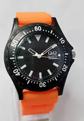 Q&Q Watch By Citizen With Orange Rubber Strap. New Battery. 100m Water Res • £15.99