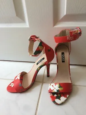 Quiz Shoes. Quiz Red Floral Sandals. Quiz Floral Red Heels. Size 4 Size 37 • £17