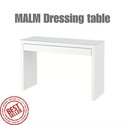 Ikea Malm Dressing Table White Makeup Storage Drawer Glass Top Desk Sleek Design • £149.99