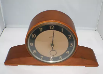 Restored Antique Telavox Mantle Shelf Clock Chime Mahogany Veneer Round Face • $198.77