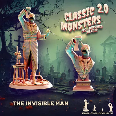 The Invisible Man-Classic Movie Monsters-3D Printed Resin Miniature/Bust • $20