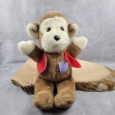 Vintage Monkey Plush Stuffed Animal Black Eyes Nose Red Vest Purple Felt Heart • $12.71