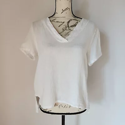 Tempo Paris Made In Italy Linen Popover Top Short Sleeve Back-Slit White Sz.S/M • $27.98