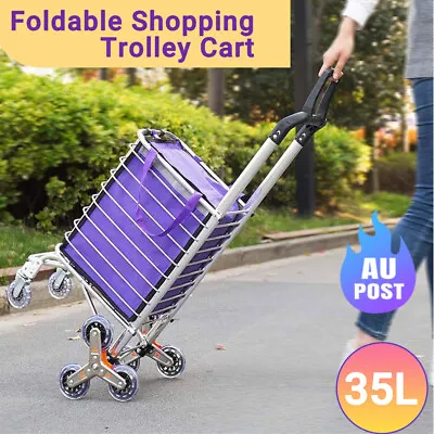 Foldable Shopping Cart Trolley Basket Rolling Folding Grocery Luggage Portable • $47.49