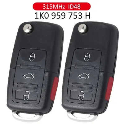 2x 3+1 Button Flip Remote Key Fob 315MHz ID48 Chip For Volkswagen 1K0 959 753 H • $27.48