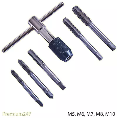 6pc Tap Set Chuck HEAVY DUTY Metric Wrench M5 M6 M7 M8 M10 Steel Thread Cutter • £5.49