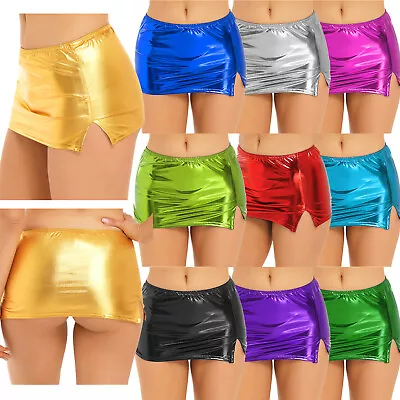 US Women Shiny Wet Look Mini Skirt Bodycon Short Pencil Skirt Dance Clubwear • $7.43