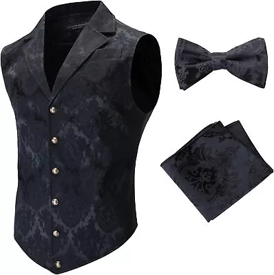 Mens Suit Vest Paisley Floral Victorian Vests Steampunk Gothic Waistcoat & Bow T • $80.34