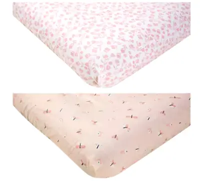 £25.45 • Buy 2 Pcs Baby Nursery Crib Fitted Cot Sheet Set Pink Butterfly & Flowers