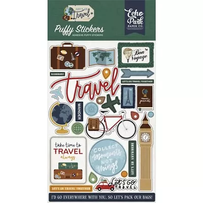 EP Puffy Stickers Lets Go Travel Together Plane Suitcase Globe Car Bicycle Map • $5.99