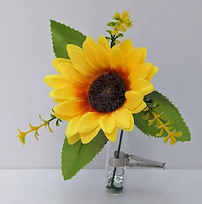 Yellow Sun Flower With Clip On Vase & Free Crystals Fits Any Car Inc VW Beetle • £12.98